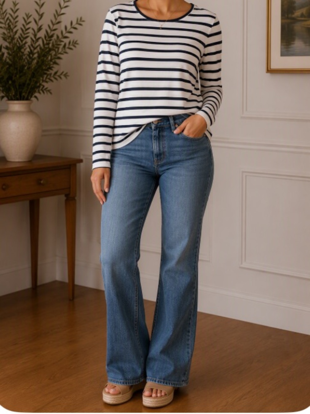 Sonoma Striped Top with Blue Flare Jeans
